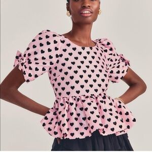 LoveShackFancy Pink Heart Print Top